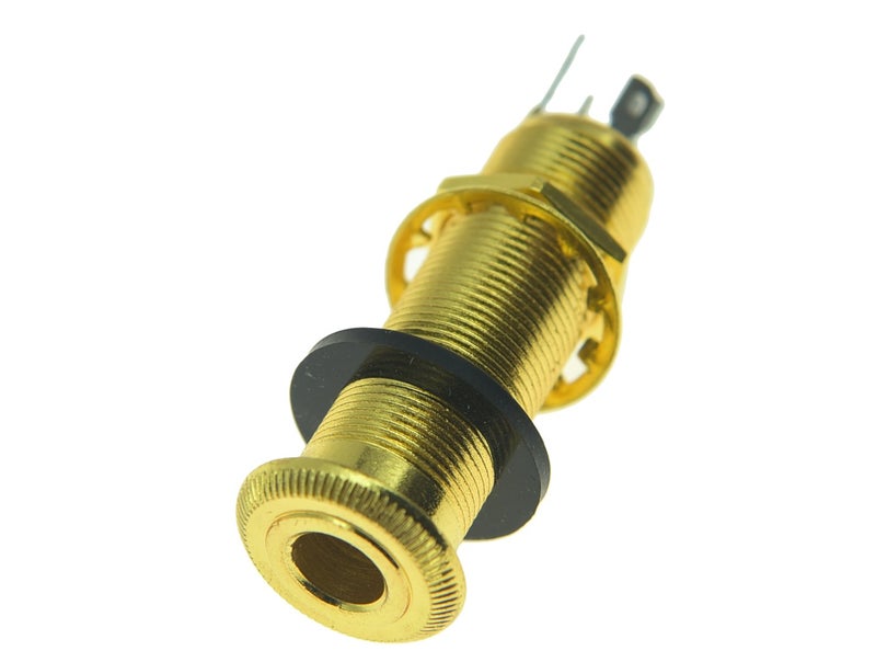 KAISH Stereo Copper Guitar Bass Barrel Jack Cylinder Input/Output Jacks 4 Pins Gold - Image 1